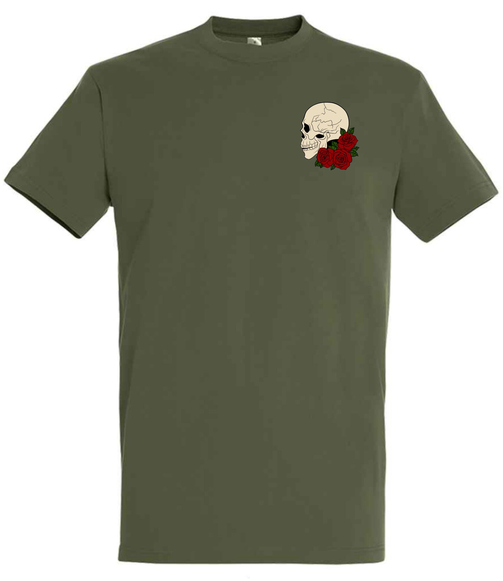 Supremacy of the mind T'shirt side skull with Roses emblem in Army green