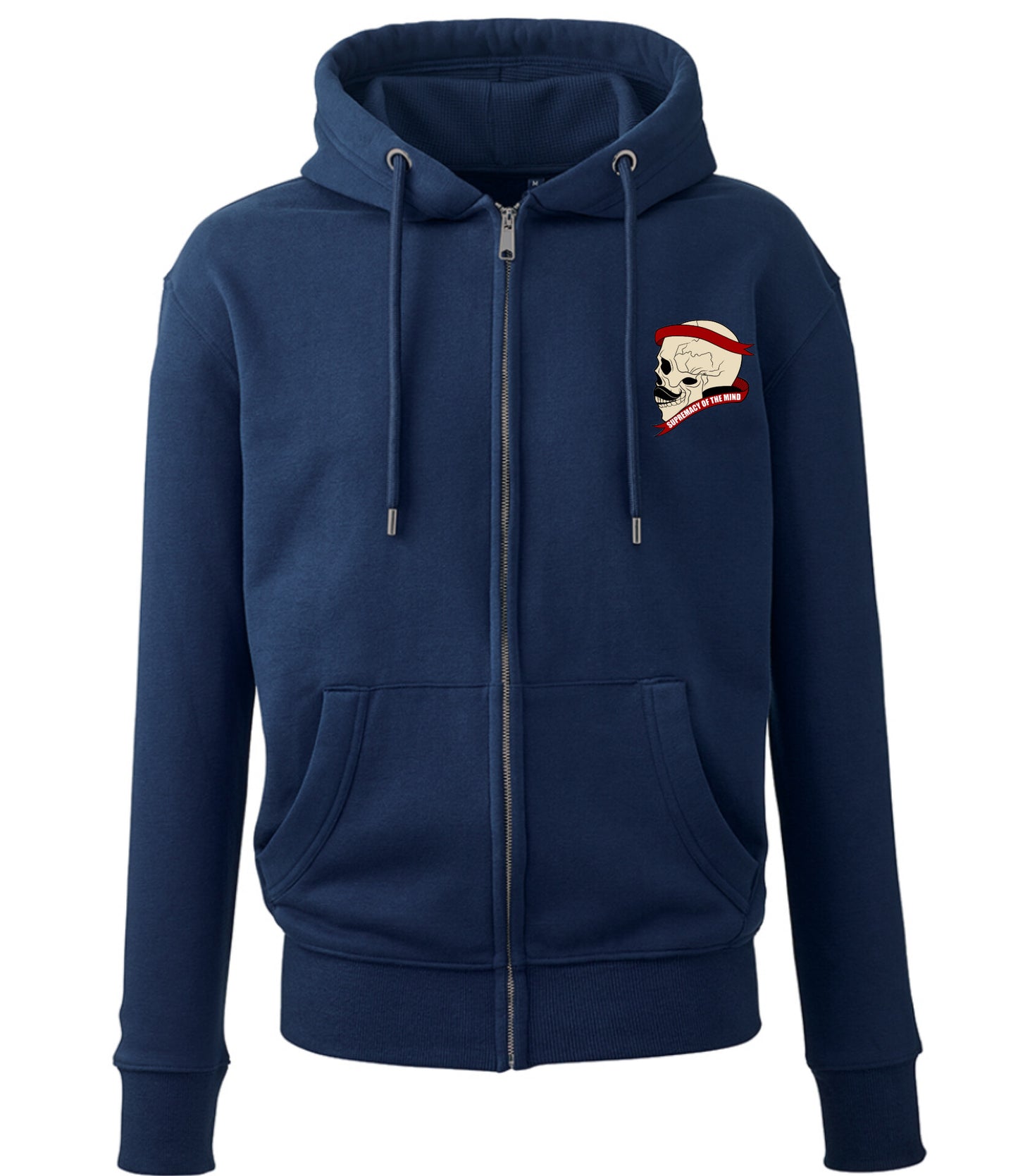 Supremacy of the mind full zip hoodie with skull motif in navy