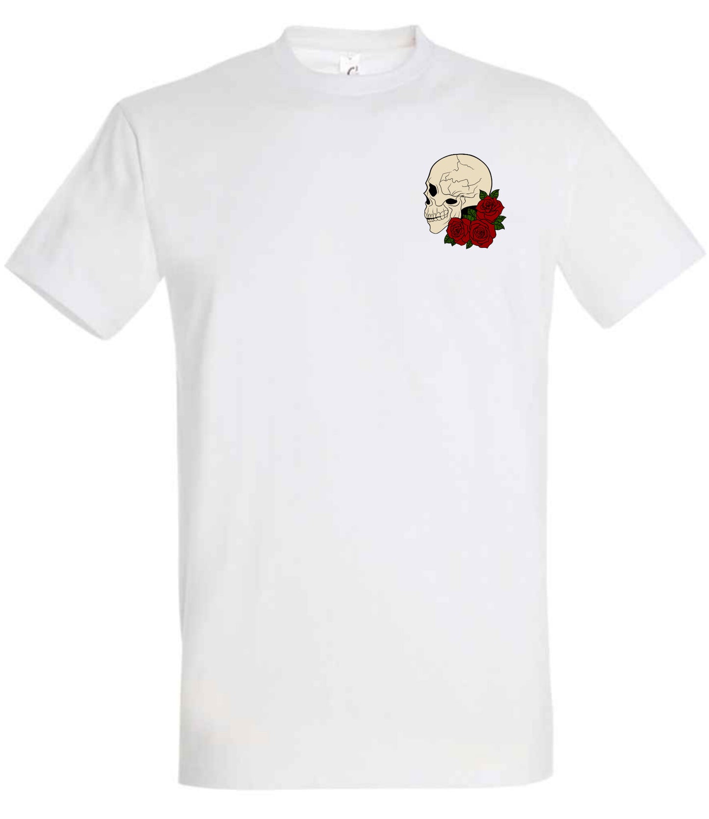 Supremacy of the mind T'shirt side skull with Roses emblem in white