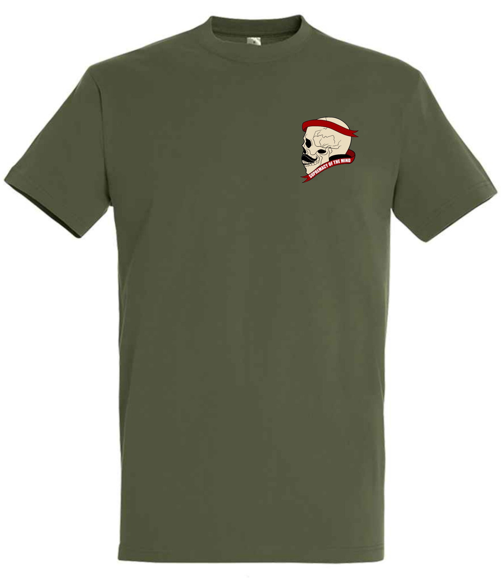 Supremacy of the mind T'shirt side skull with moustache emblem in Army green 