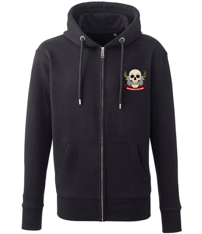 Supremacy of the mind full zip hoodie with skull motif in black