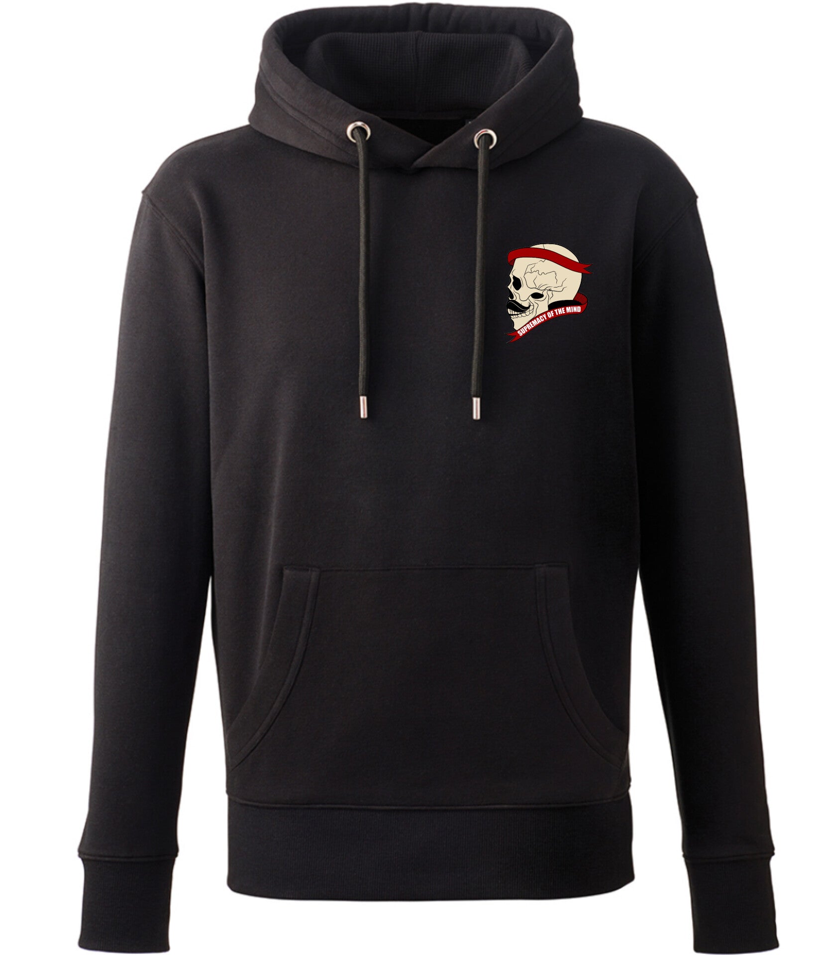 Supremacy of the mind organic hoodie with side skull with moustache emblem in Black