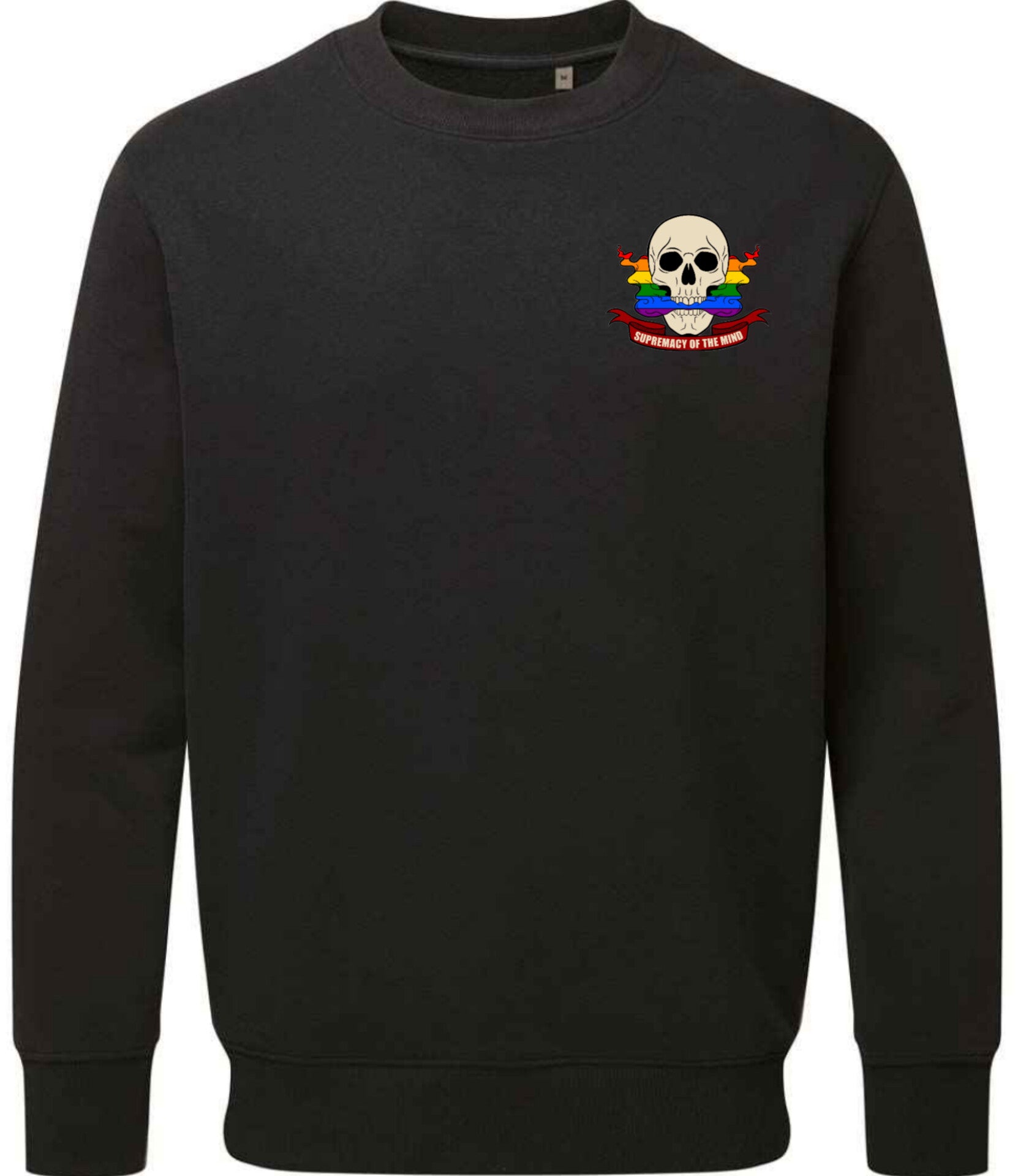 Supremacy of the mind organic crew neck sweater smokin pride skull in Black