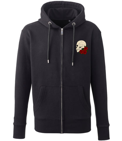 Supremacy of the mind full zip hoodie with skull roses motif in black