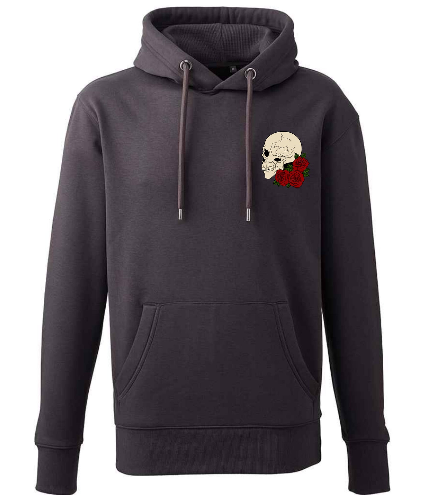 Supremacy in the mind Organic Hoodie with Roses skull emblem in Charcoal grey