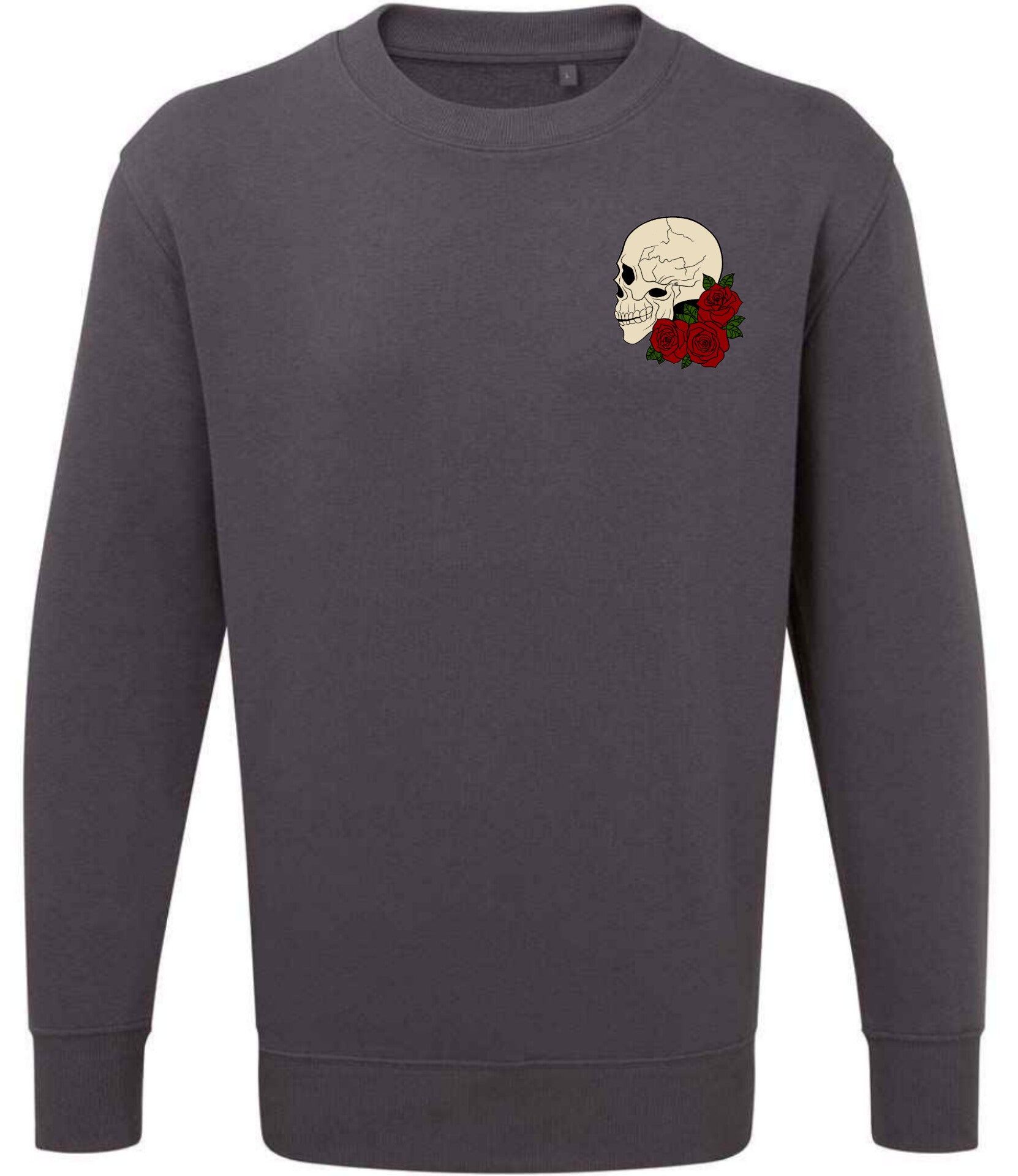 Supremacy of the mind organic crew neck sweater side skull with Roses in Grey