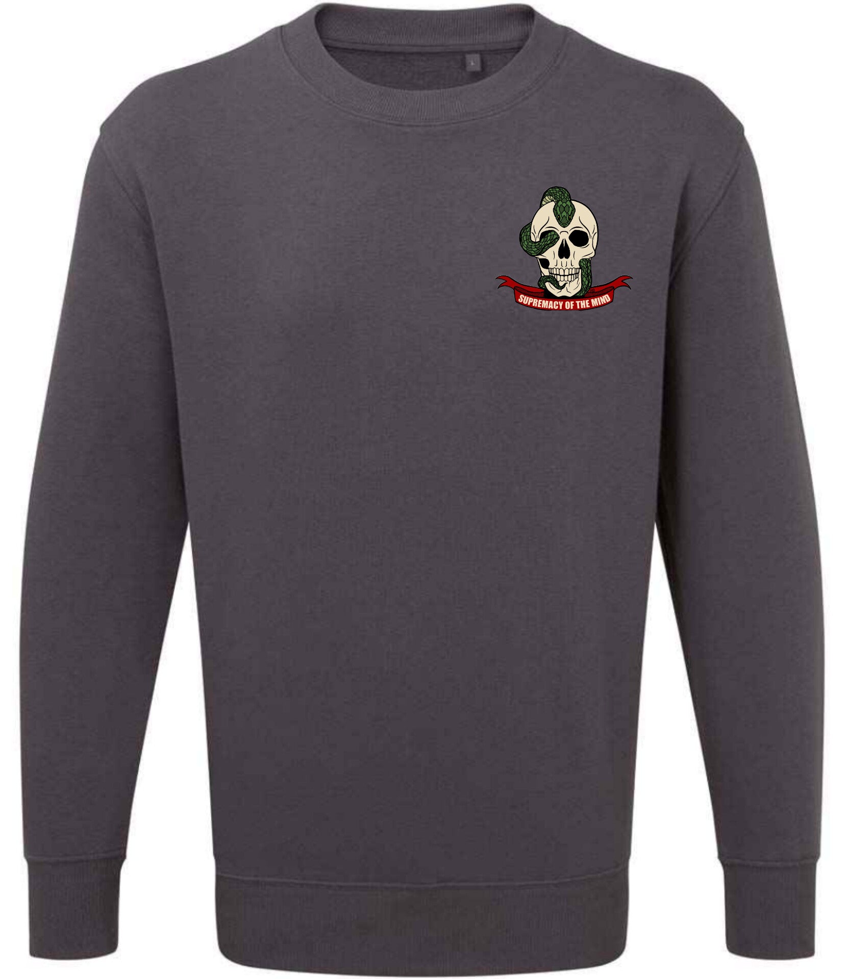 Supremacy of the mind organic crew neck sweater Snake skull in Charcoal Grey