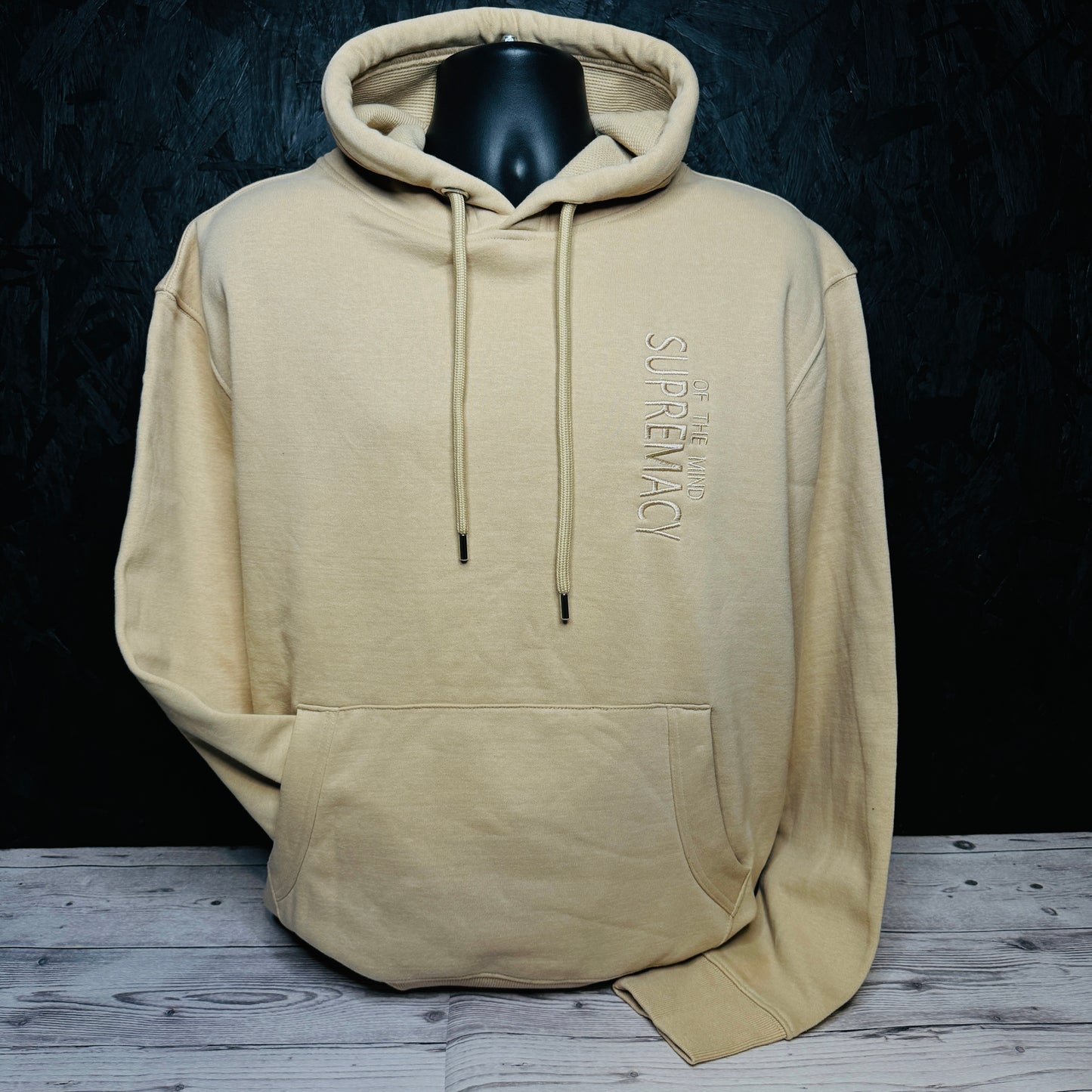 Embroidered Supremacy of the mind organic desert sand hoodie 