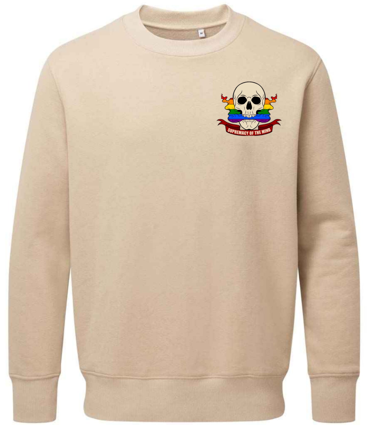 Supremacy of the mind organic crew neck sweater smokin pride skull in Sand