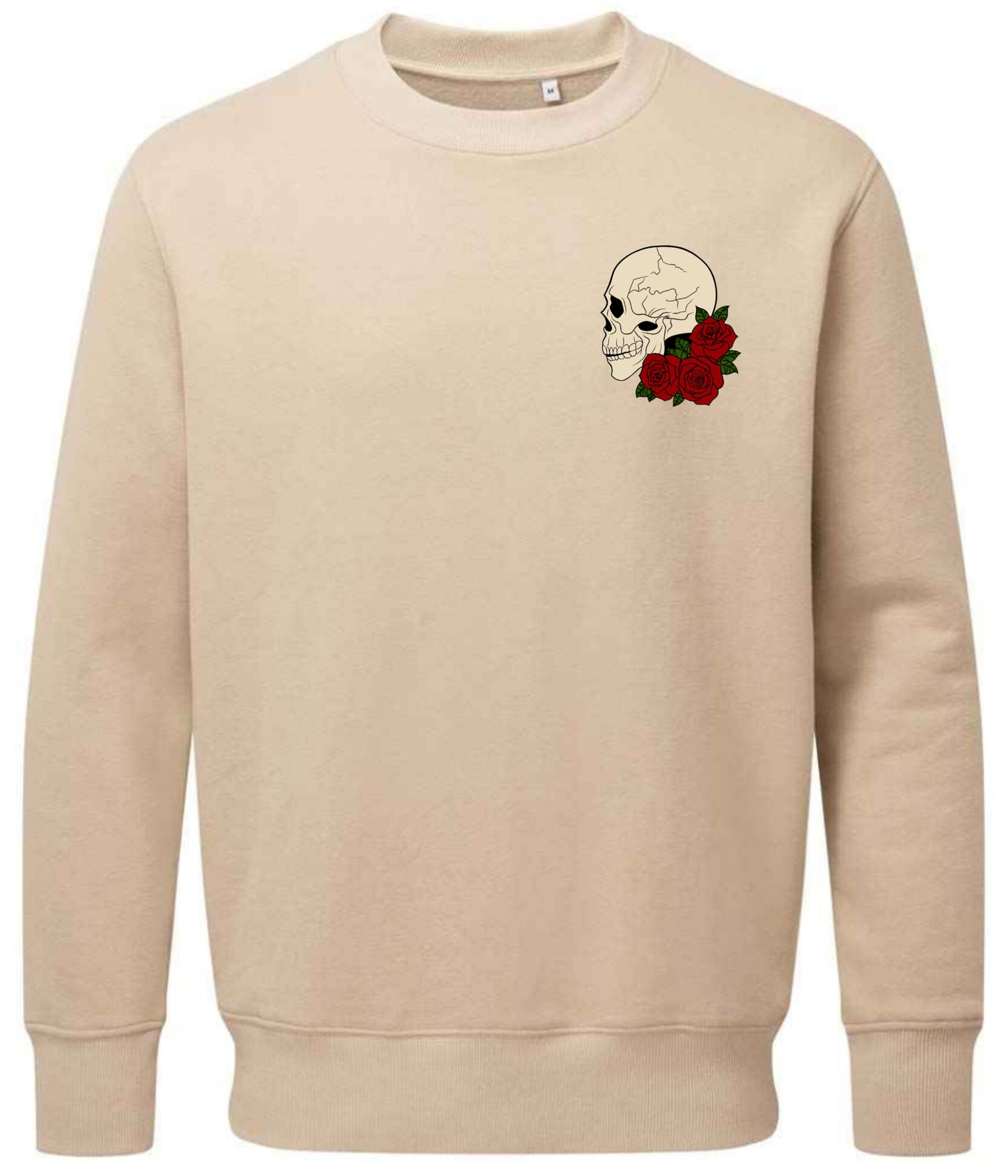 Supremacy of the mind organic crew neck sweater side skull with Roses in Sand