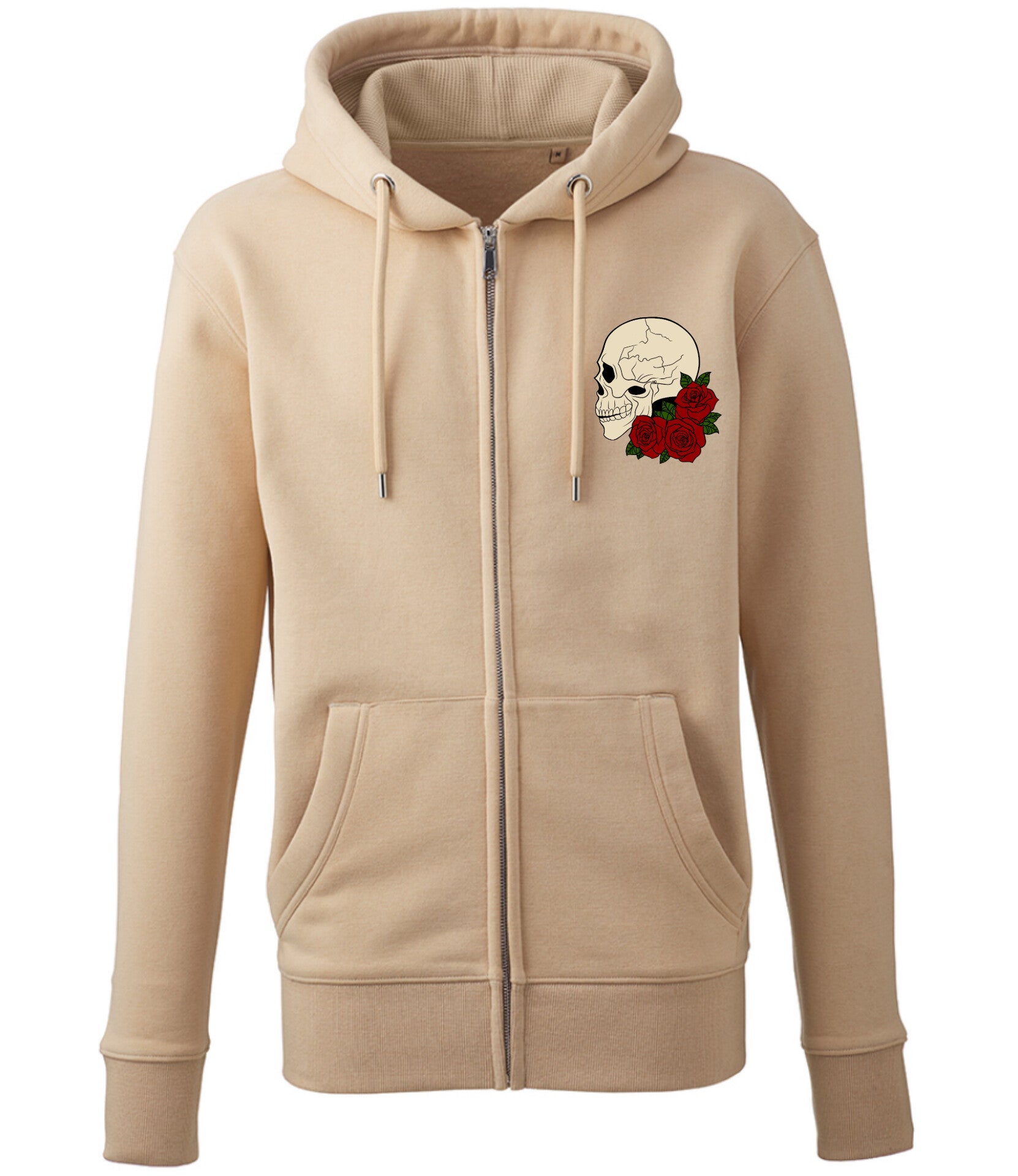 Supremacy of the mind full zip hoodie with skull roses motif in sand