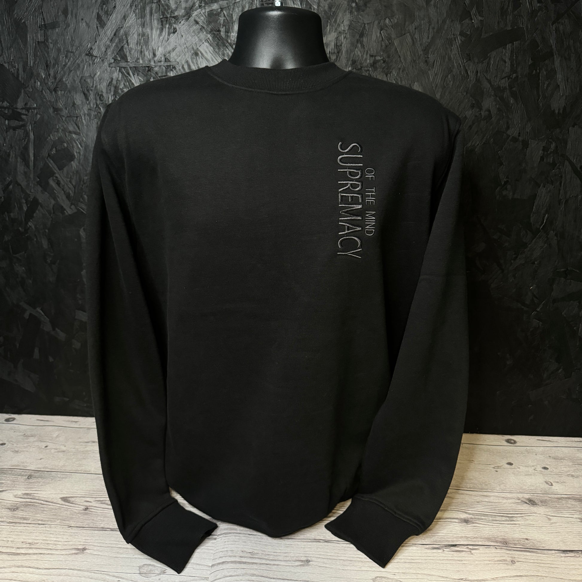 Supremacy of the mind embroidered collection crewneck sweater  in black 