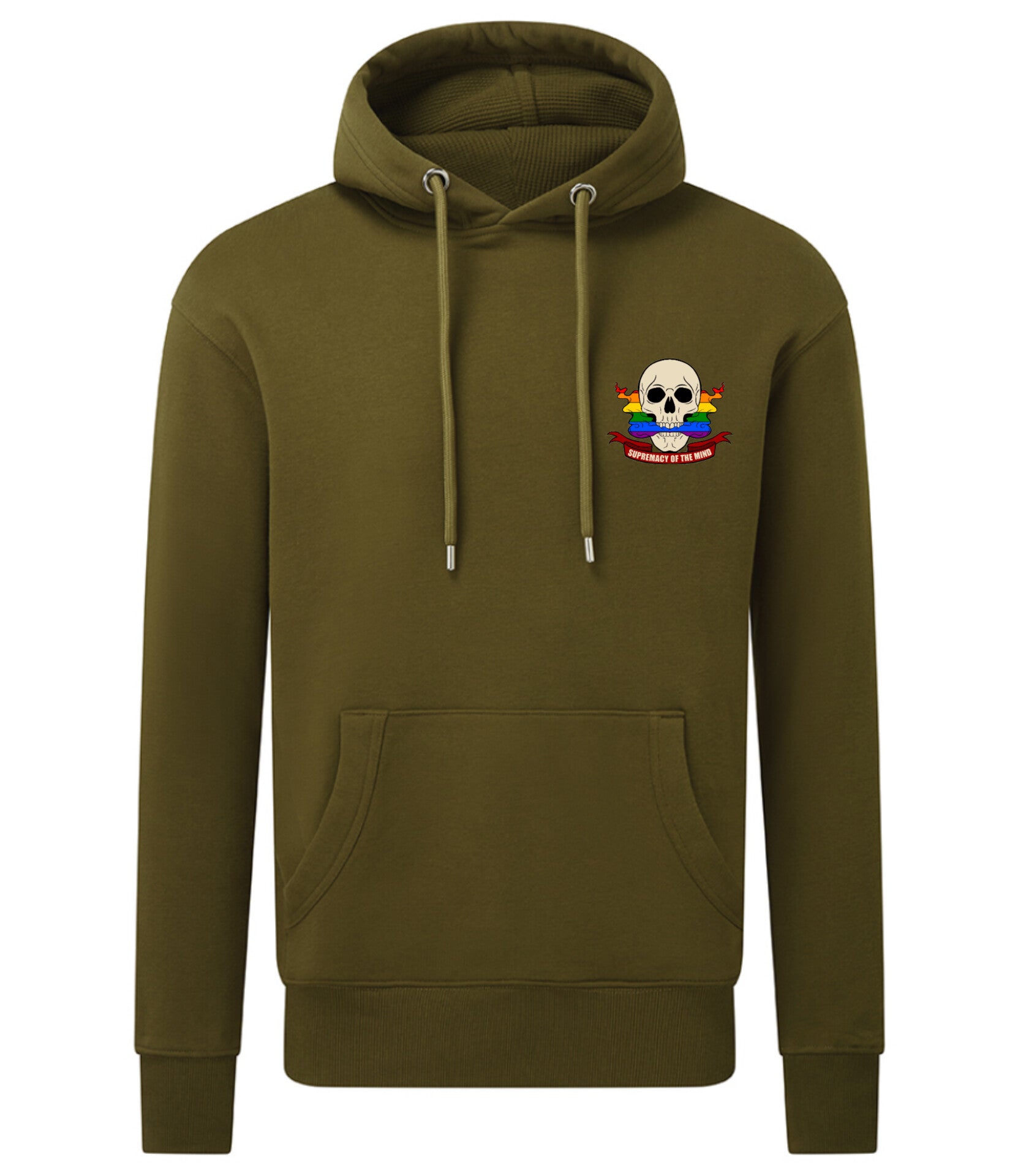 Supremacy in the mind Organic Hoodie with Smokin Pride skull emblem in Khaki