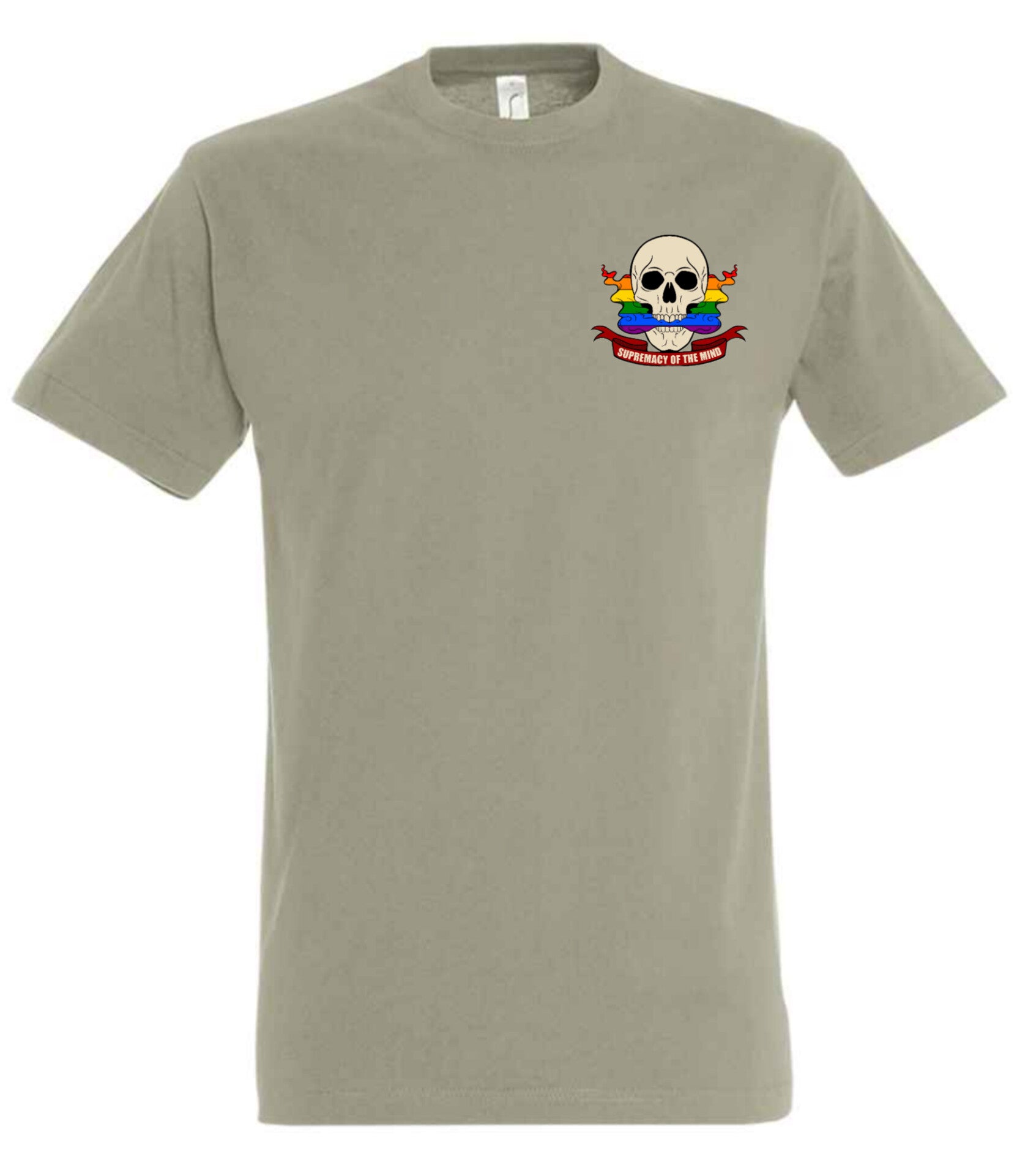 Supremacy of the mind T'shirt smokin pride skull emblem in khaki