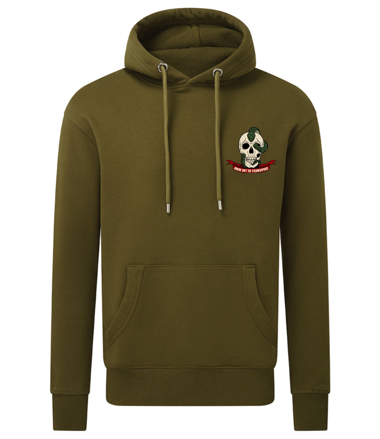 Supremacy in the mind Organic Hoodie with Snake skull emblem in Khaki