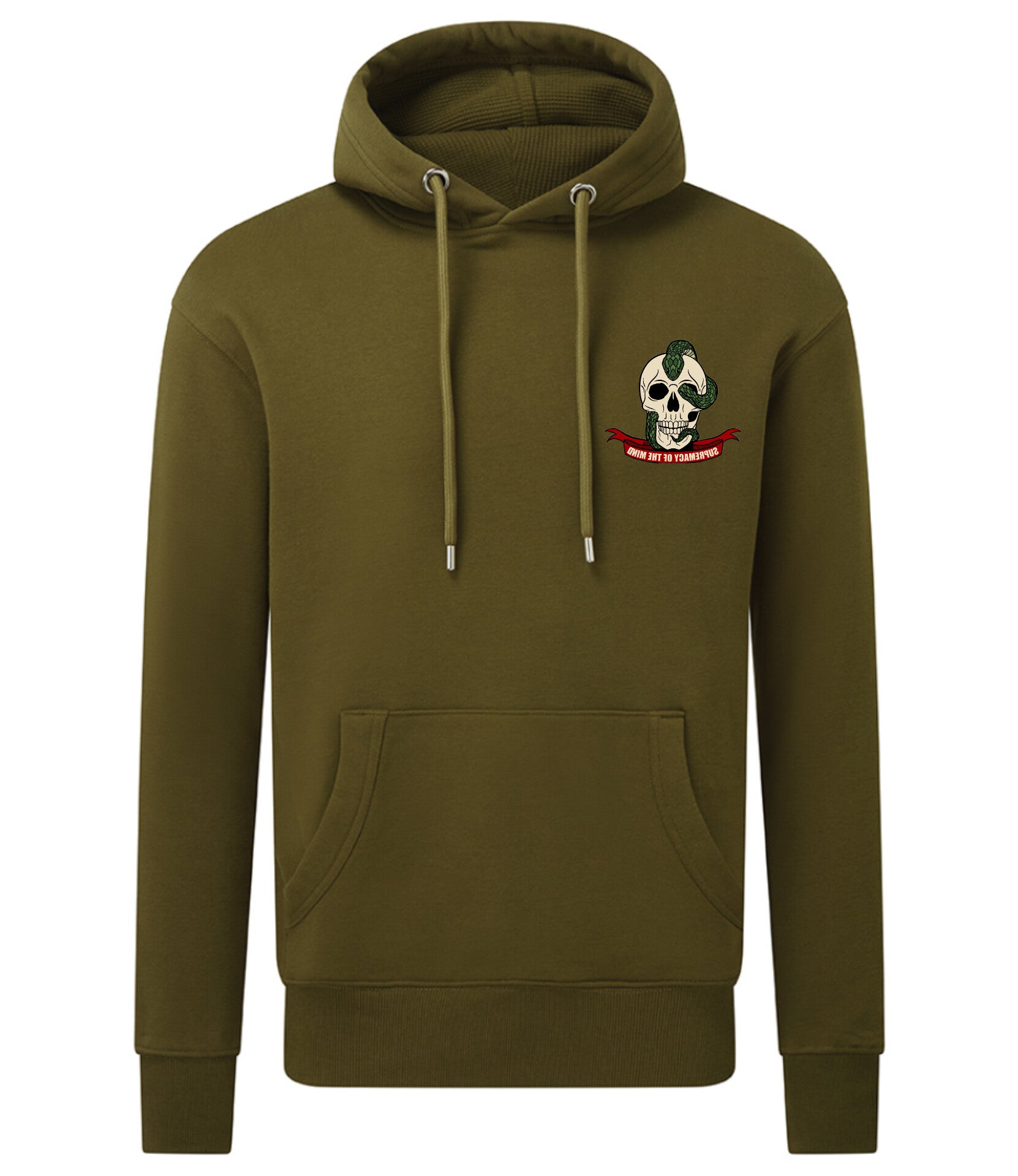 Supremacy in the mind Organic Hoodie with Snake skull emblem in Khaki