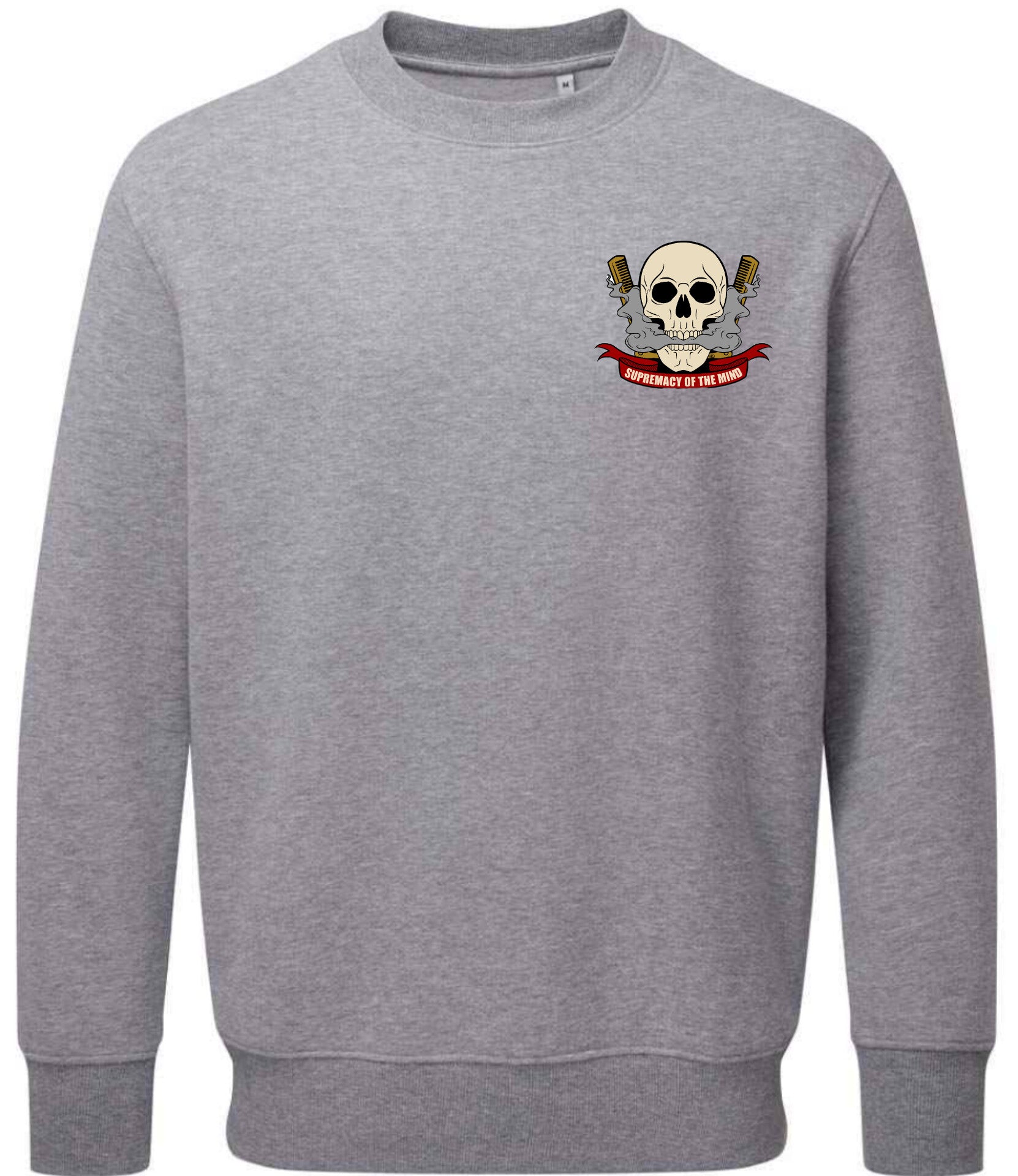 Supremacy of the mind crewneck sweater with combs emblem in marl grey