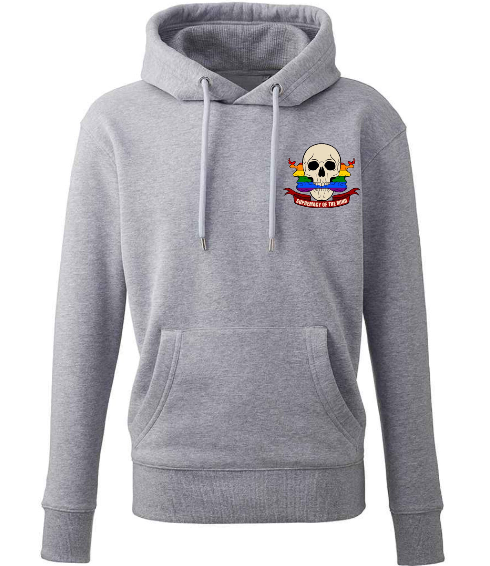 Supremacy in the mind Organic Hoodie with Smokin Pride skull emblem in Mark Grey