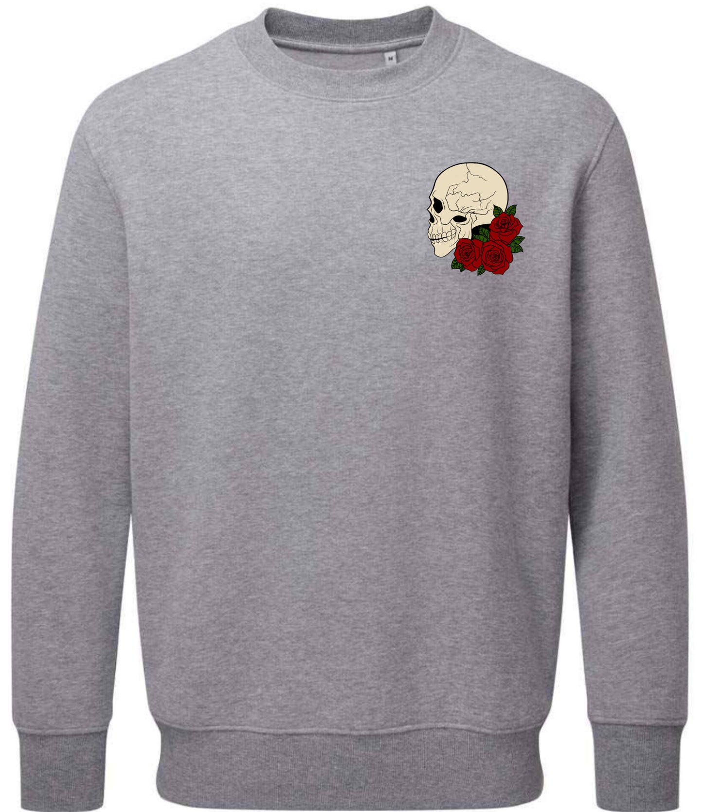 Supremacy of the mind organic crew neck sweater side skull with Roses in Marl Grey