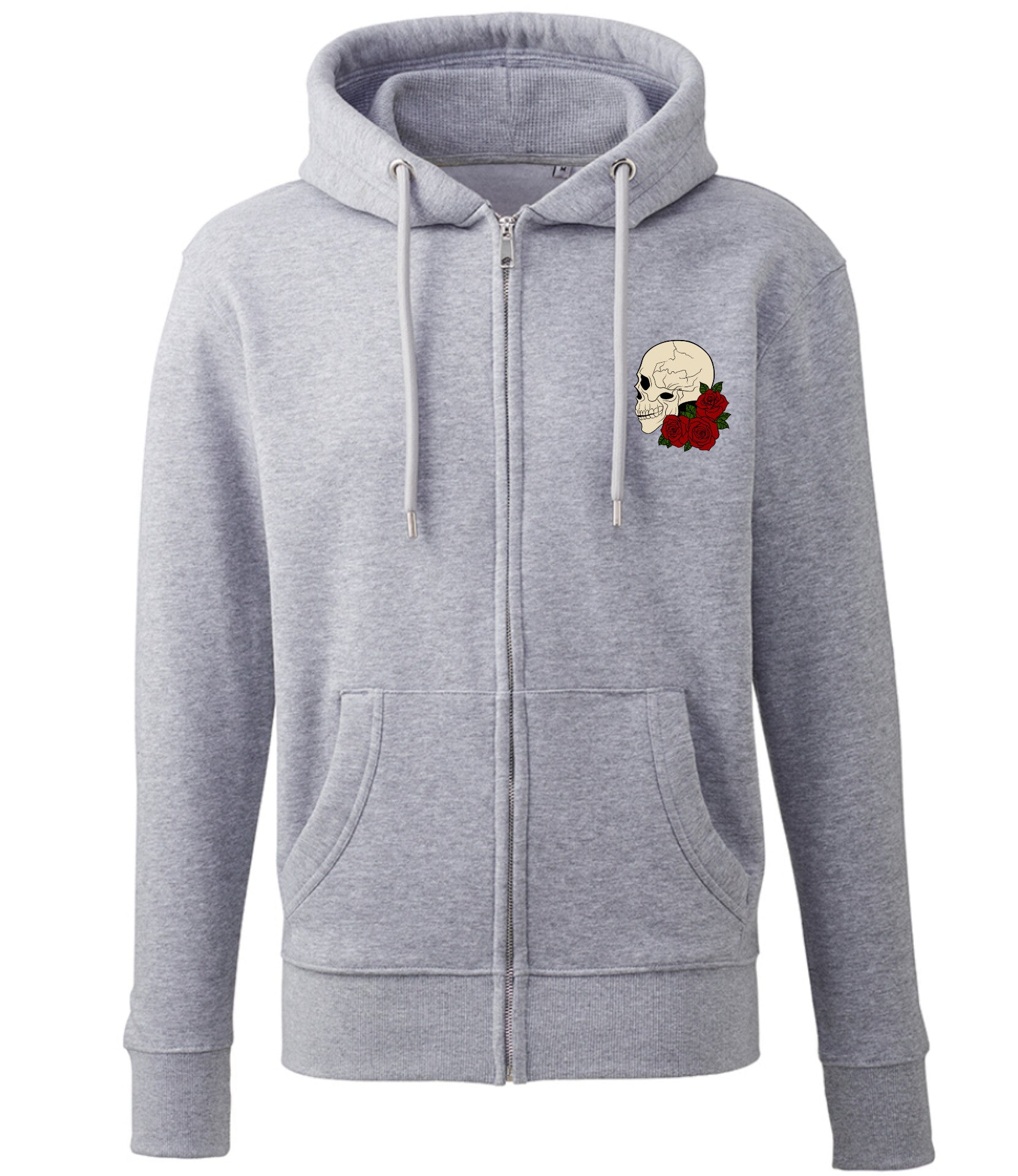 Supremacy of the mind full zip hoodie with skull roses motif in marl grey