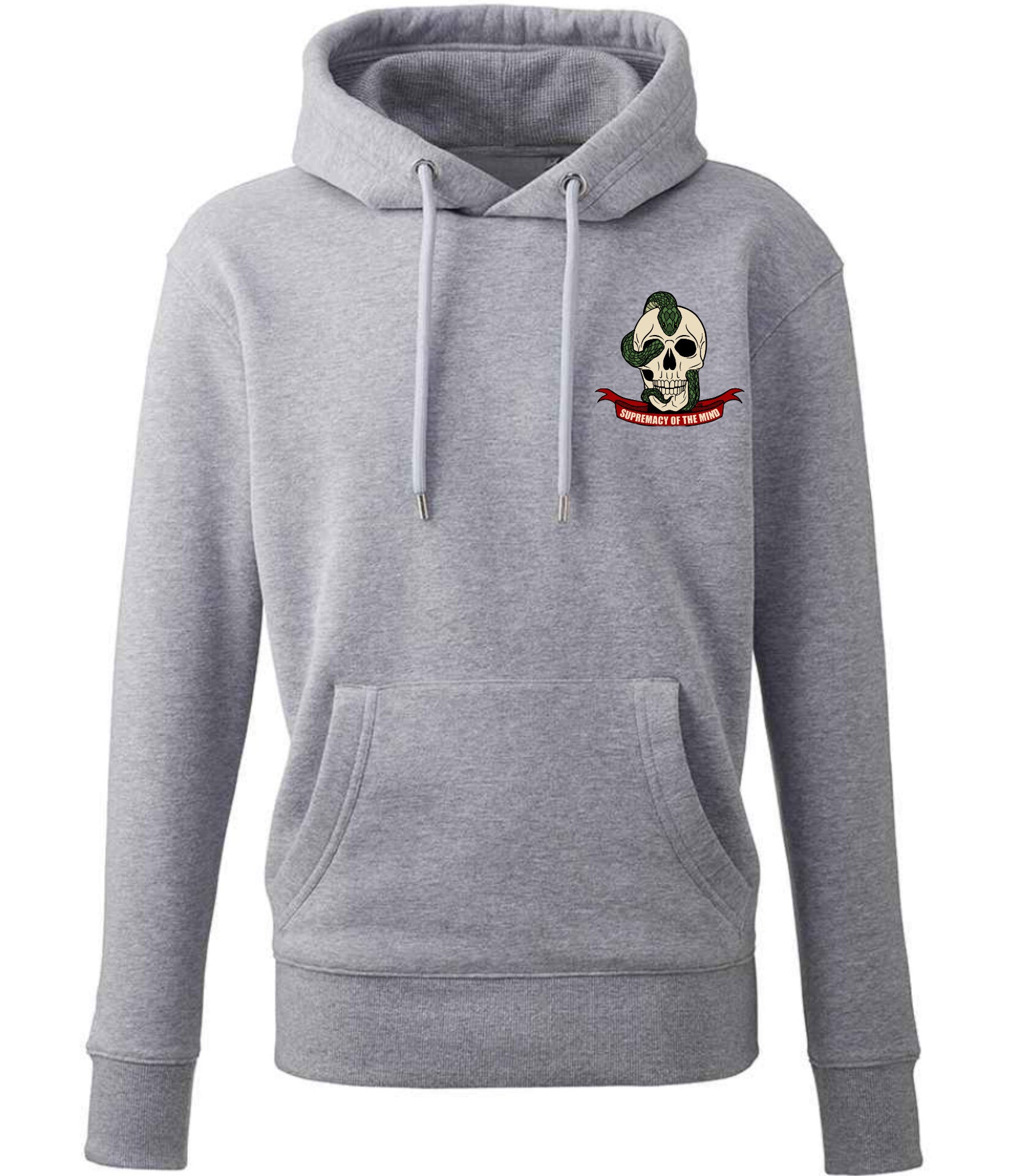 Supremacy in the mind Organic Hoodie with Snake skull emblem in Marl Grey