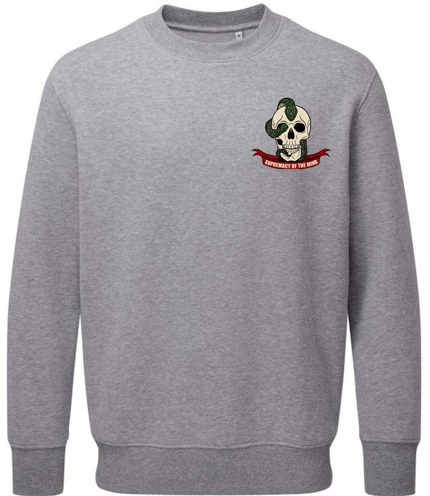 Supremacy of the mind organic crew neck sweater Snake skull in marl grey