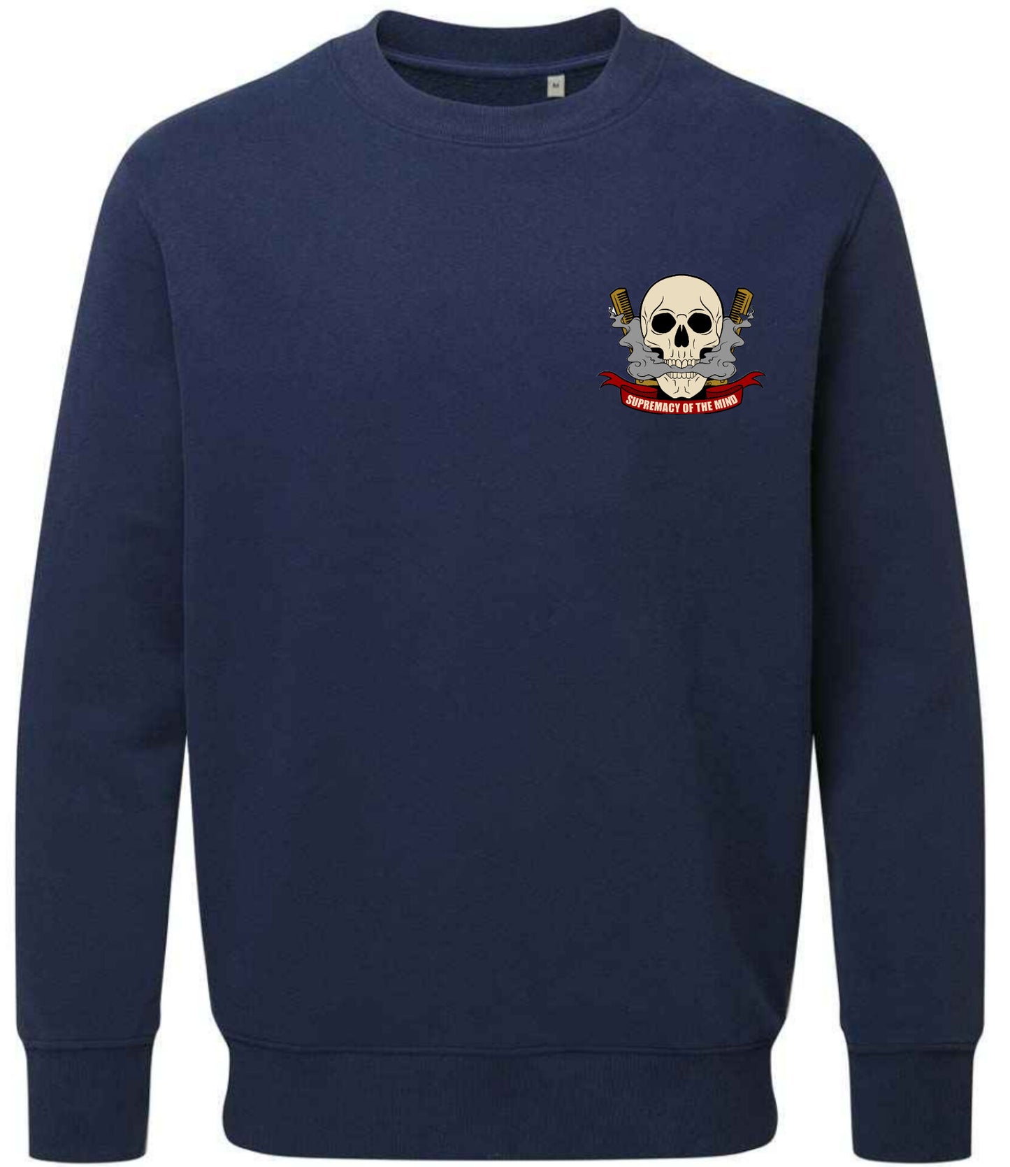 Supremacy of the mind crewneck sweater with combs emblem in navy