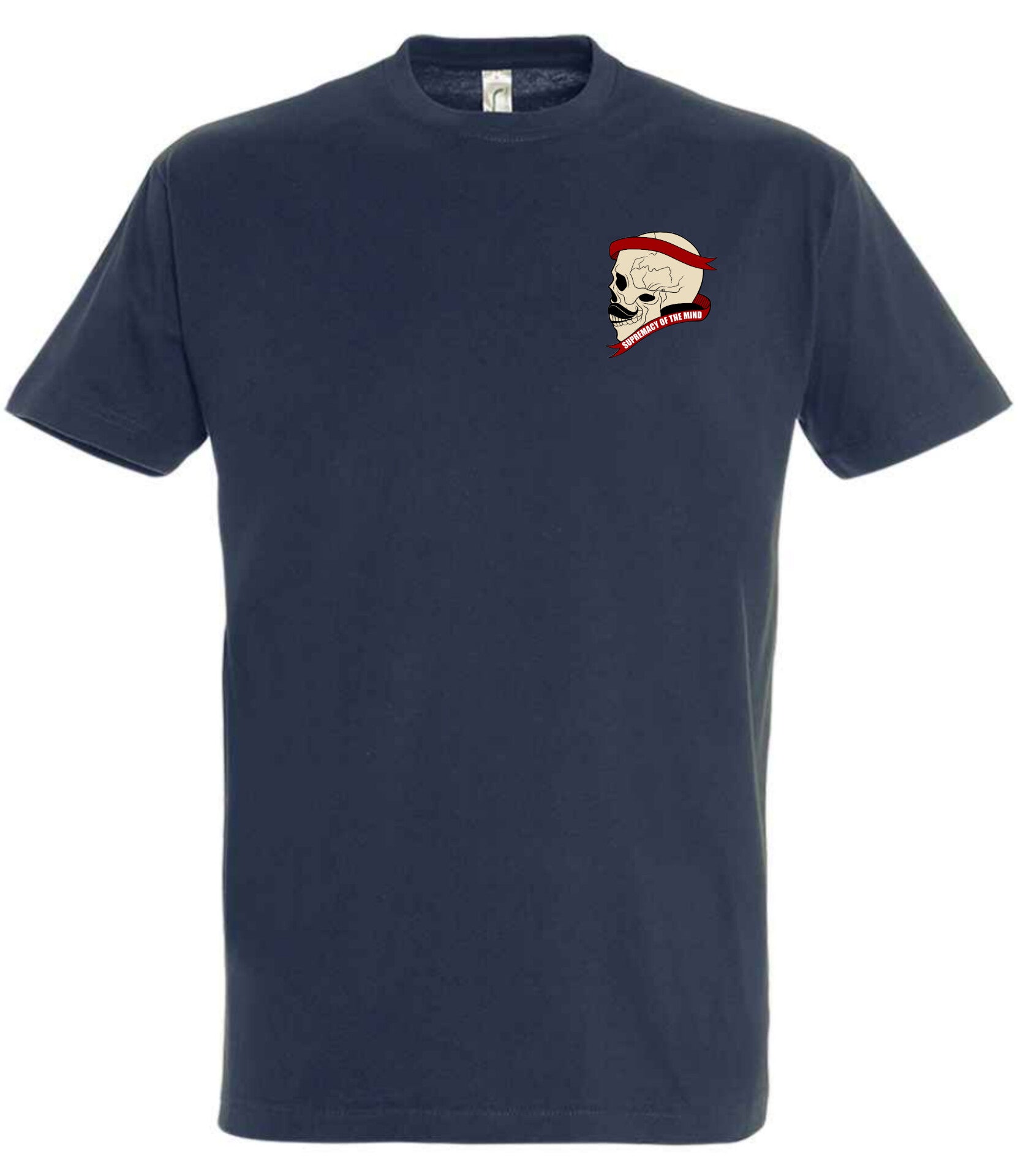 Supremacy of the mind T'shirt side skull with moustache emblem in Navy