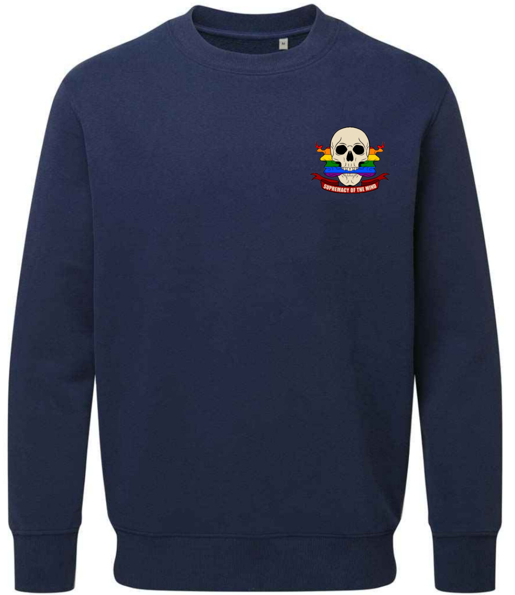 Supremacy of the mind organic crew neck sweater smokin pride skull in Navy