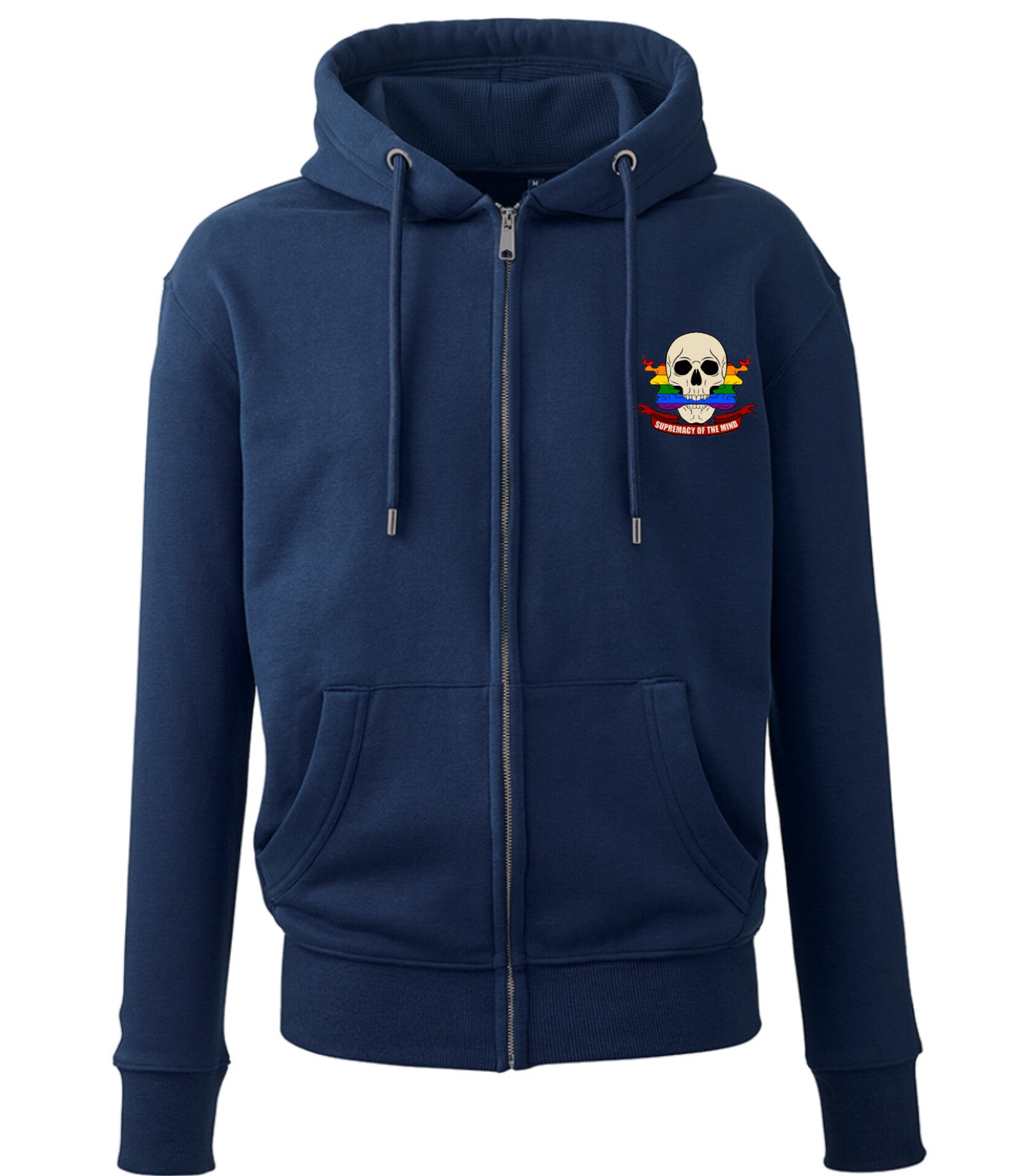 Supremacy of the mind full zip hoodie with skull smokin pride motif in navy