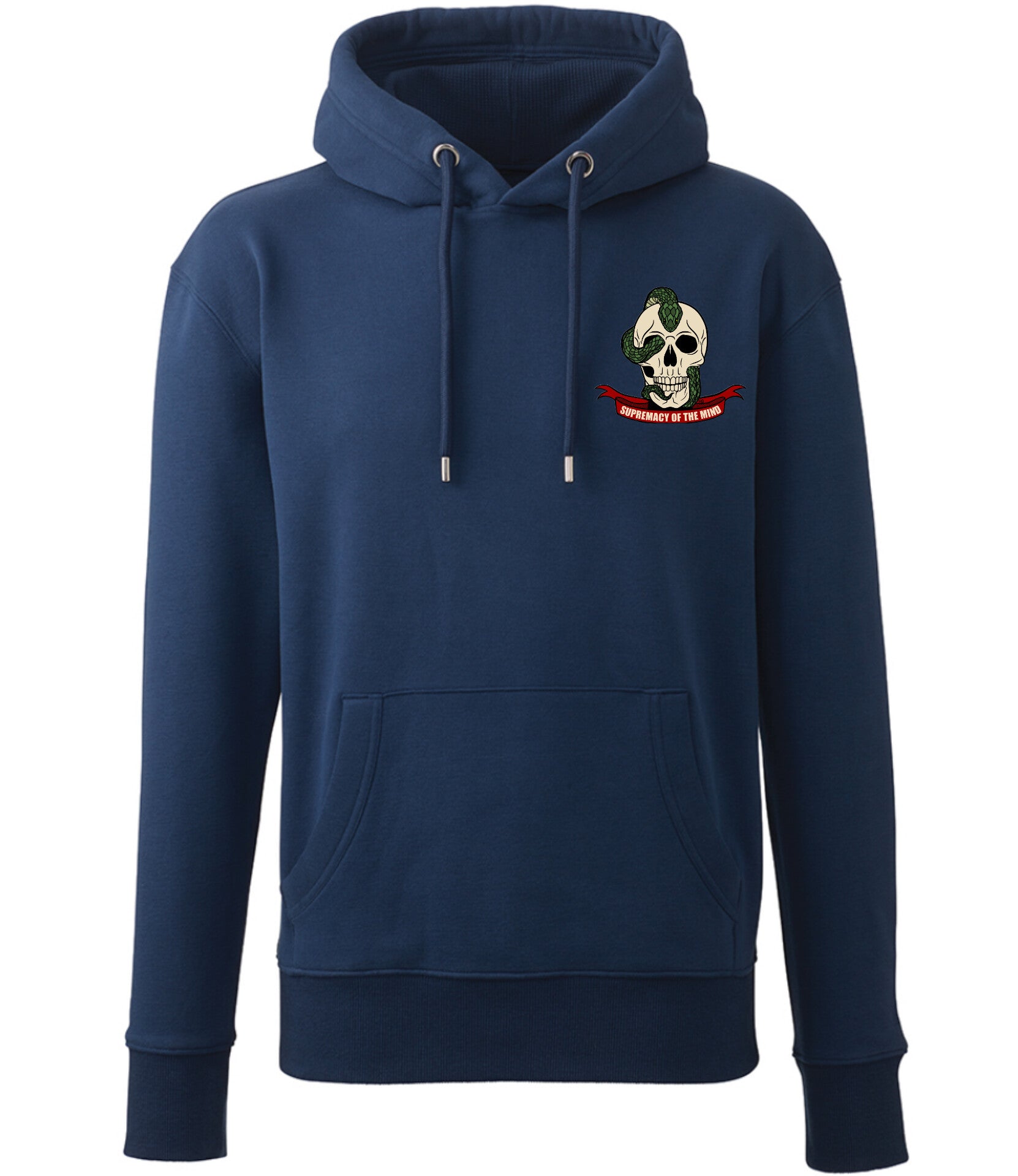 Supremacy in the mind Organic Hoodie with Snake skull emblem in Navy