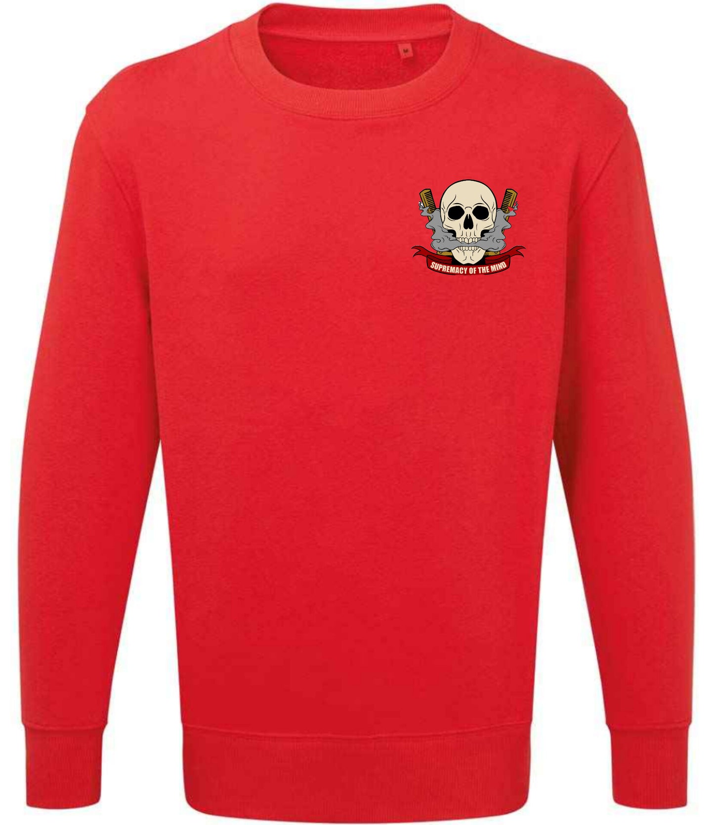 Supremacy of the mind crewneck sweater with combs emblem in red