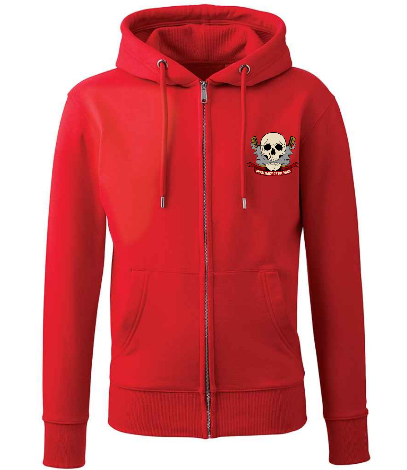 Supremacy of the mind full zip hoodie with skull motif in red