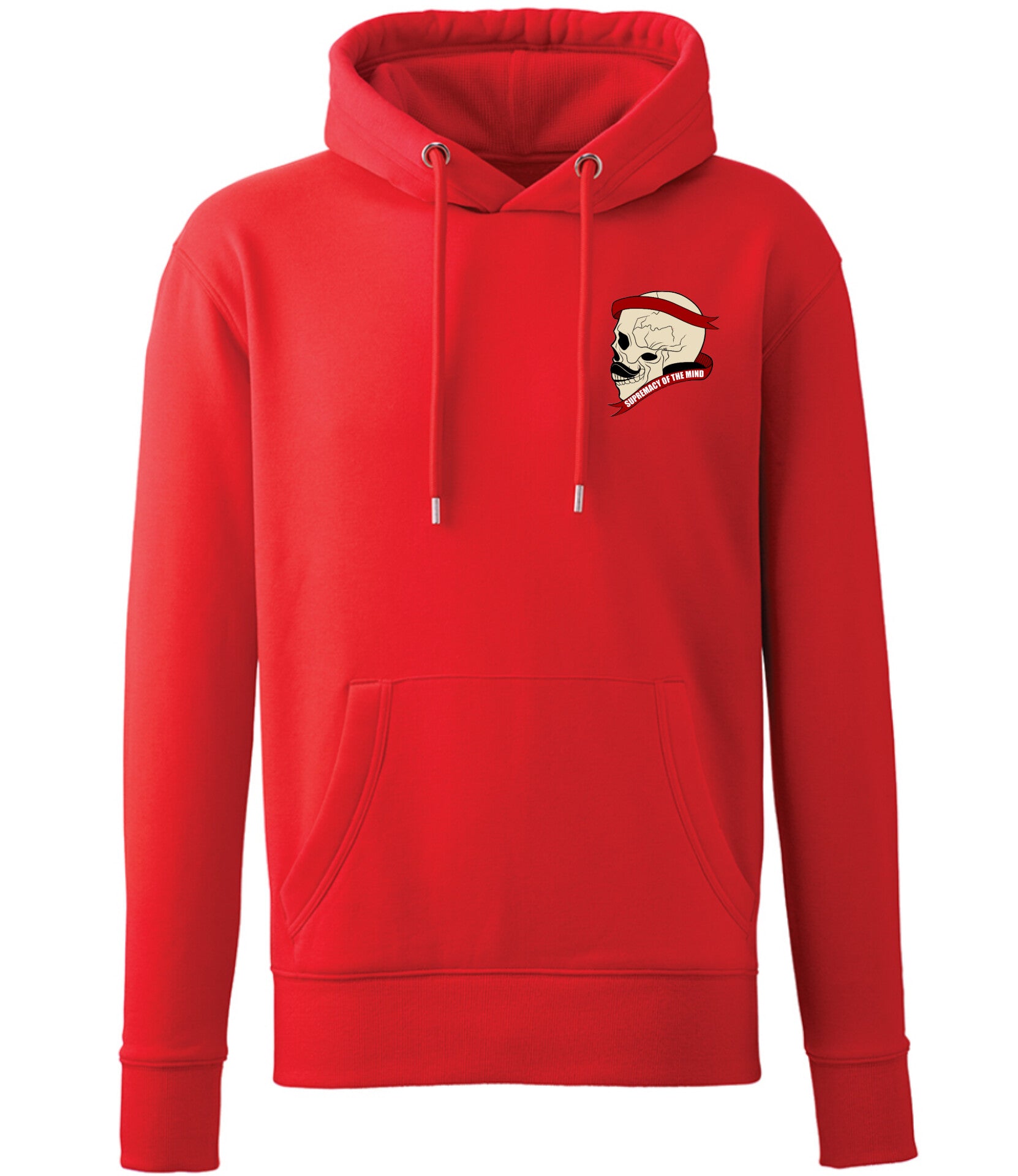 Supremacy of the mind organic hoodie with side skull with moustache emblem in Red