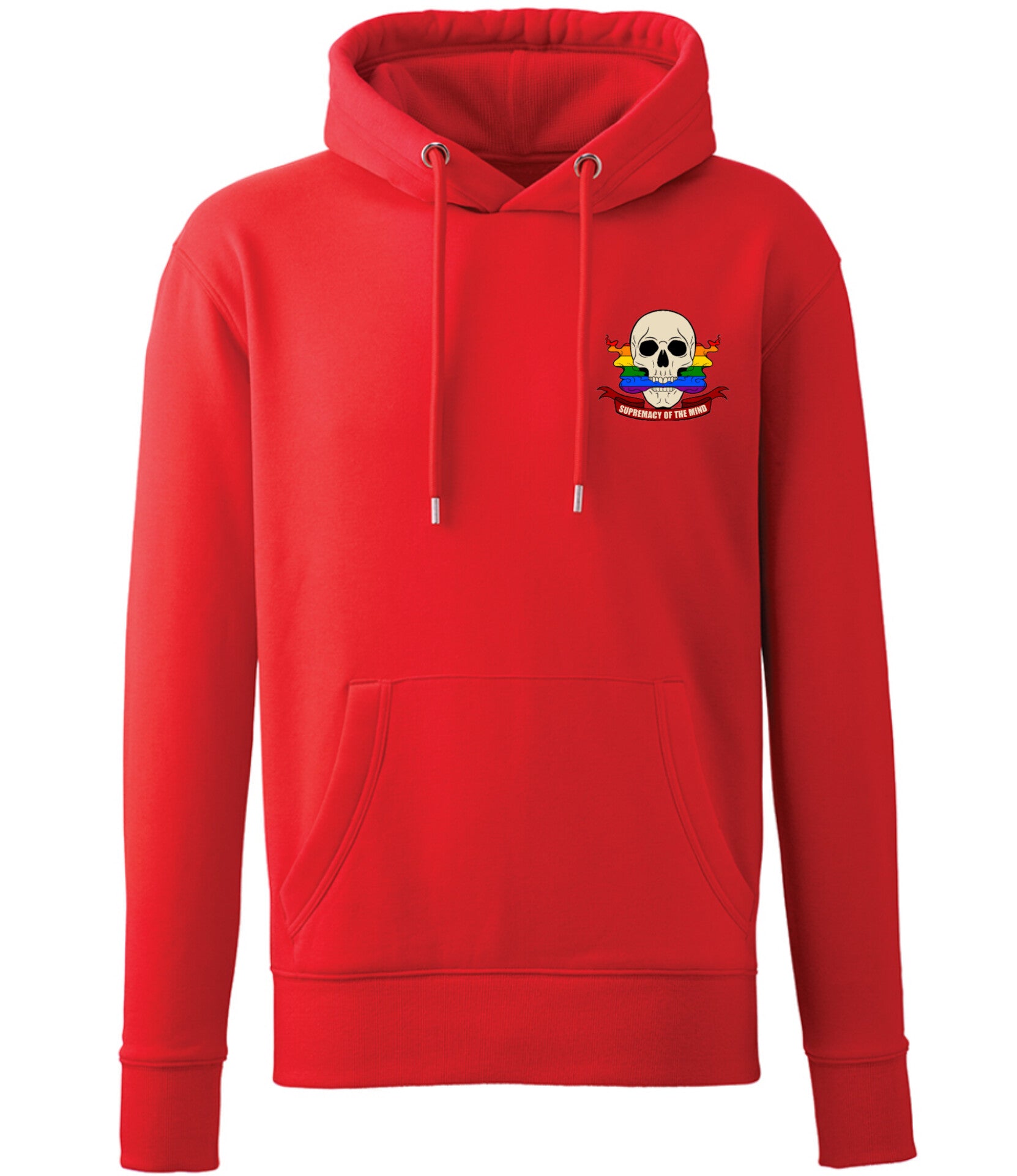 Supremacy in the mind Organic Hoodie with Smokin Pride skull emblem in Red