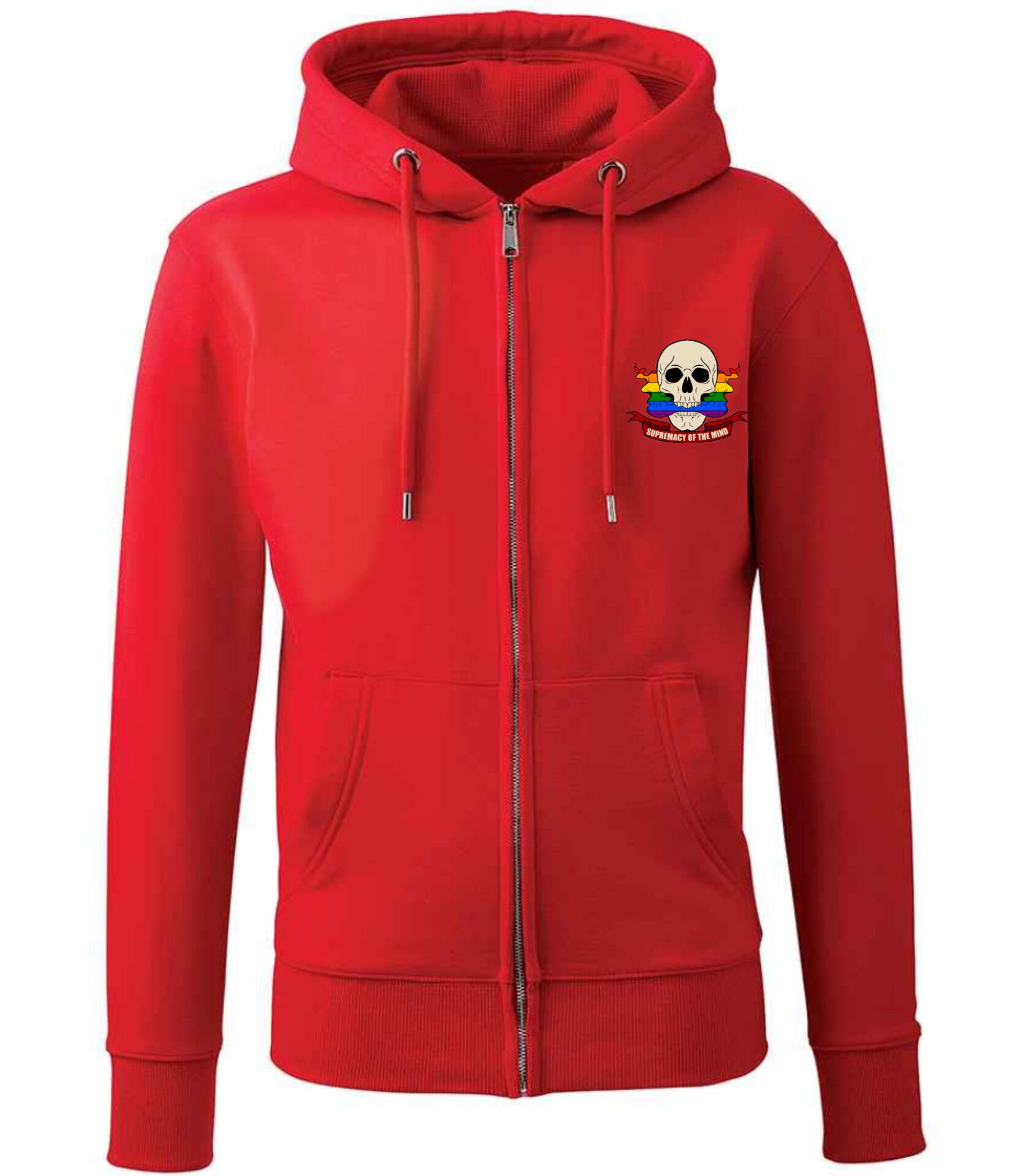 Supremacy of the mind full zip hoodie with skull smokin pride motif in red