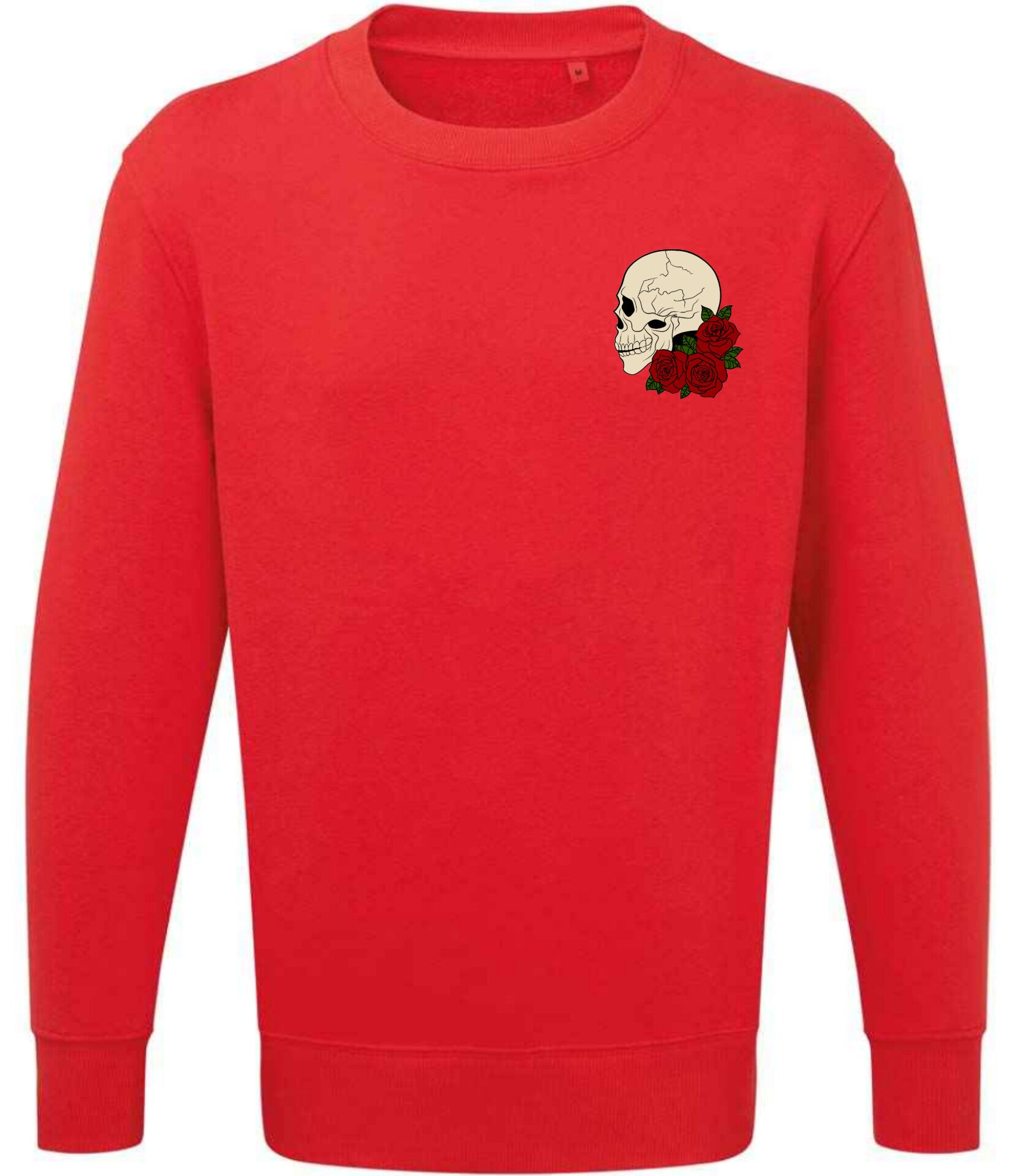 Supremacy of the mind organic crew neck sweater side skull with Roses in Red