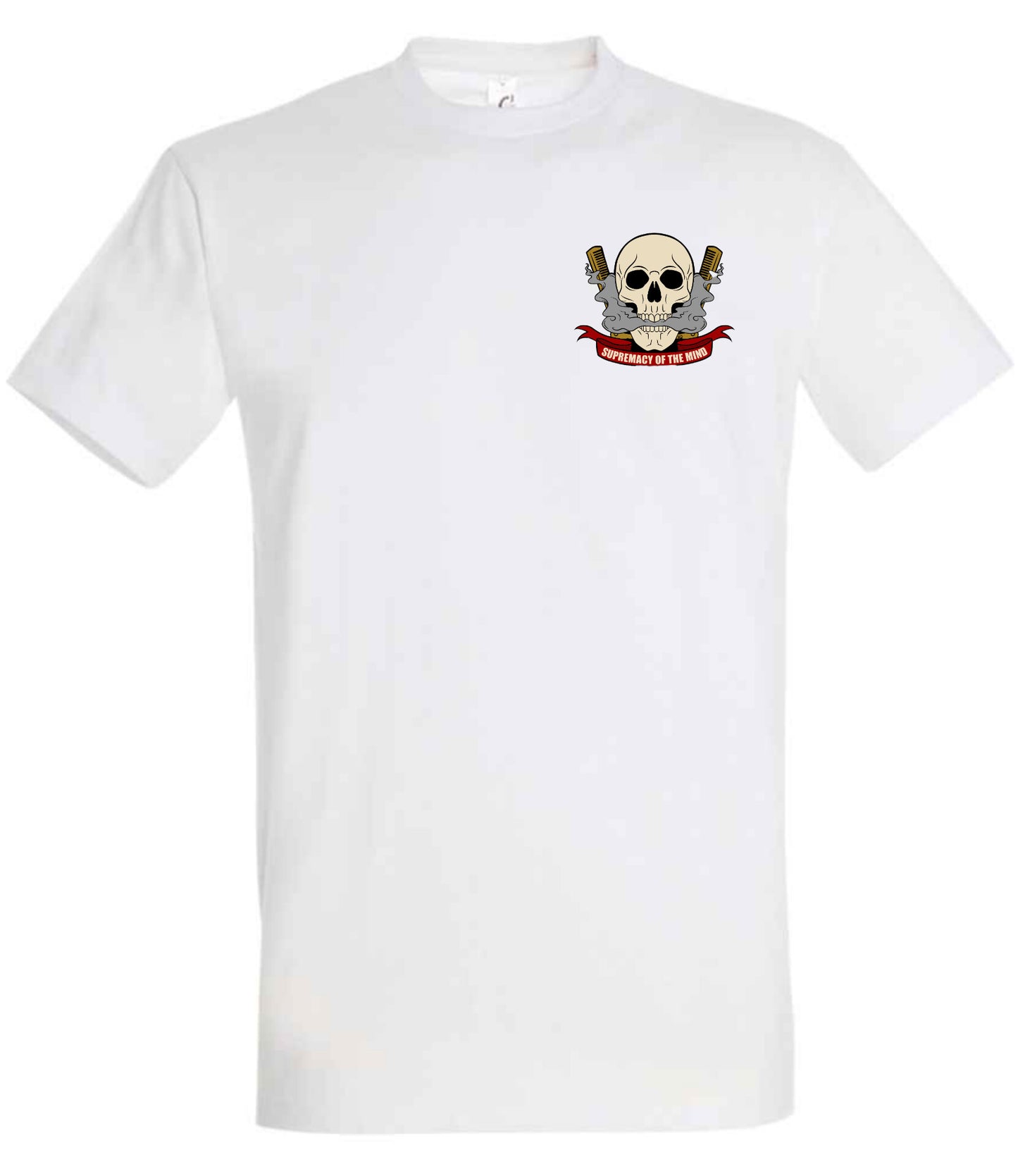 Supremacy of the mind T'shirt Combs skull emblem in White