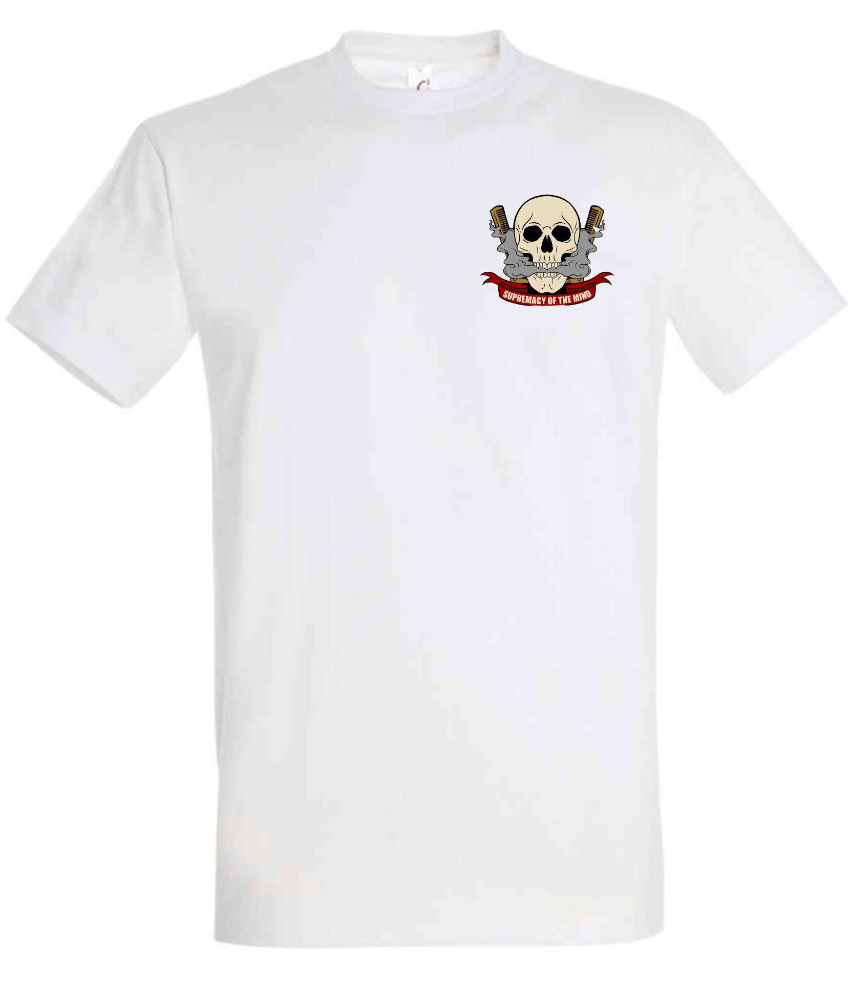 Supremacy of the mind T'shirt Combs skull emblem in White