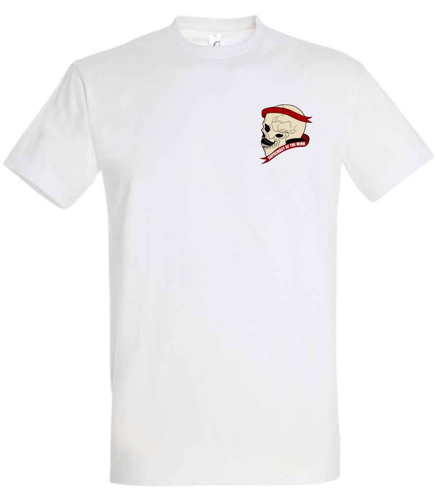 Supremacy of the mind T'shirt side skull with moustache emblem in White