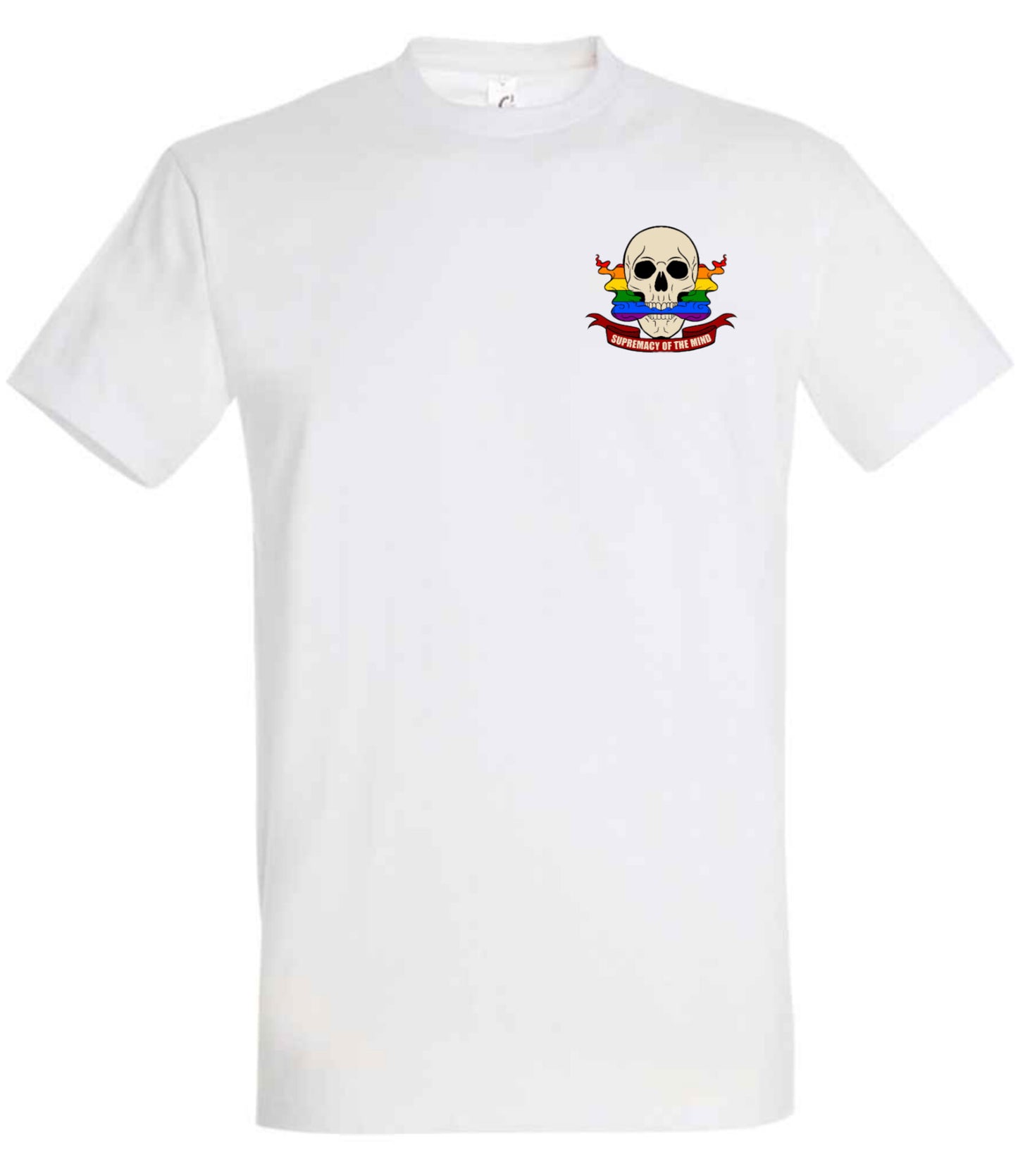 Supremacy of the mind T'shirt smokin pride skull emblem in white